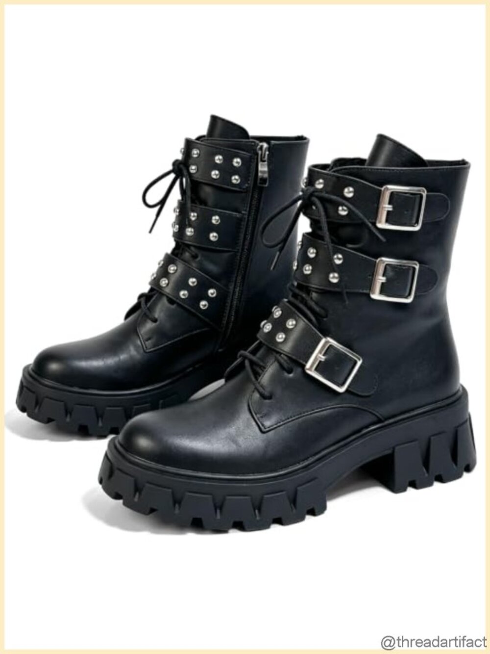 Womens Platform Combat Boots Chunky High Heel Punk Motorcycle Booties
